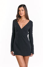 Winston Black Polka Dot Long Sleeve Mini Dress Image