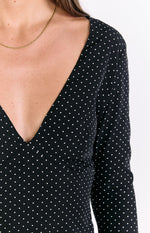 Winston Black Polka Dot Long Sleeve Mini Dress Image