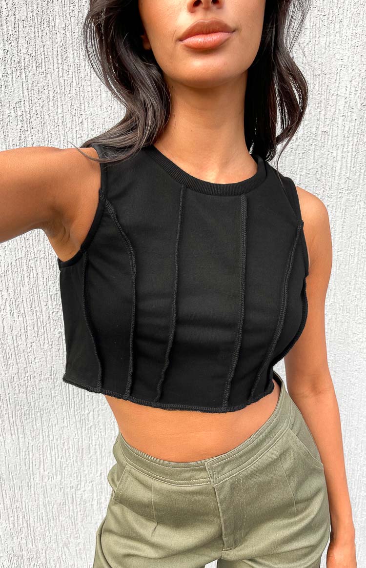 Xandra Black Crop Tank Top Image