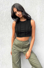 Xandra Black Crop Tank Top Image