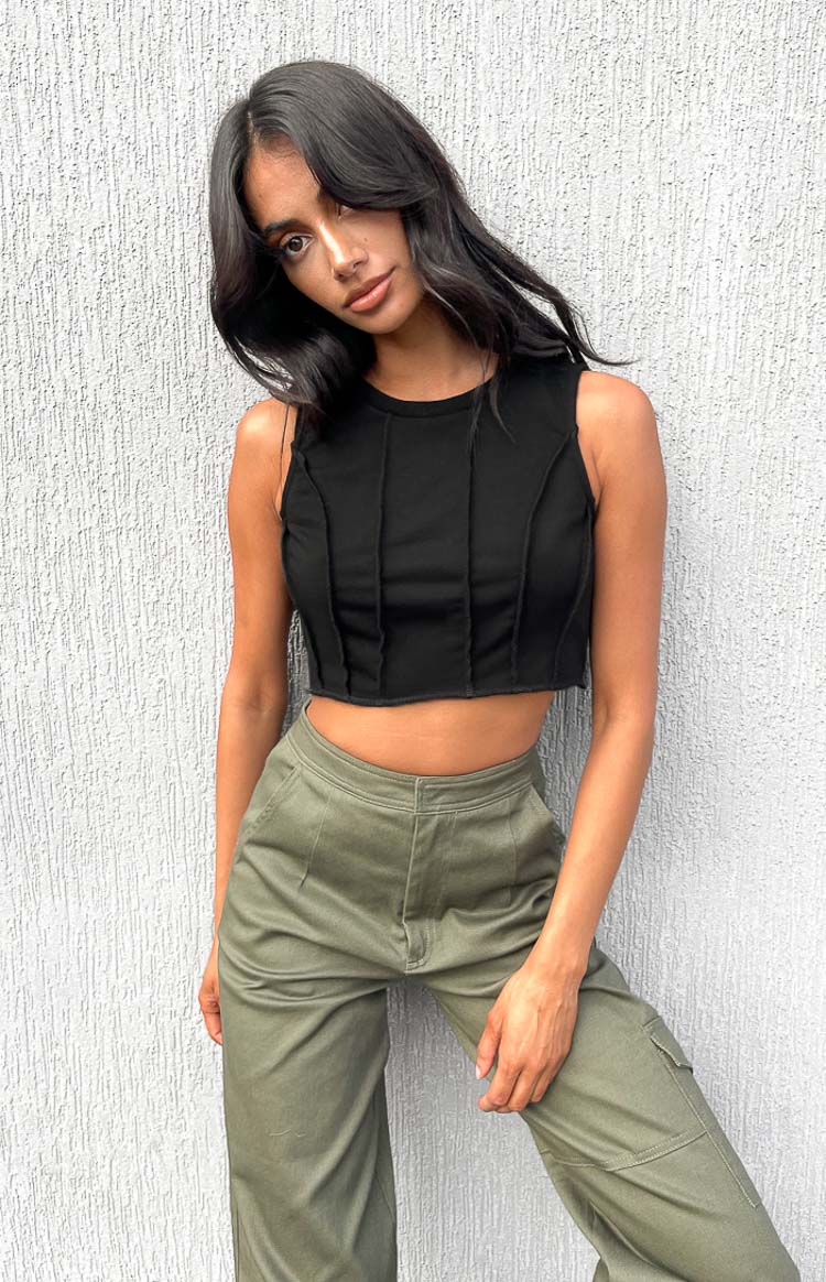 Xandra Black Crop Tank Top Image