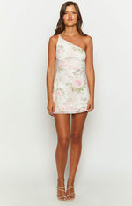 Yas One Shoulder White Floral Mini Dress Image