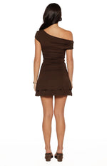 Yolanda Brown Off Shoulder Mini Dress