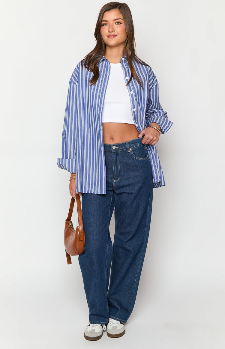 Zariah Blue Striped Long Sleeve Shirt Image