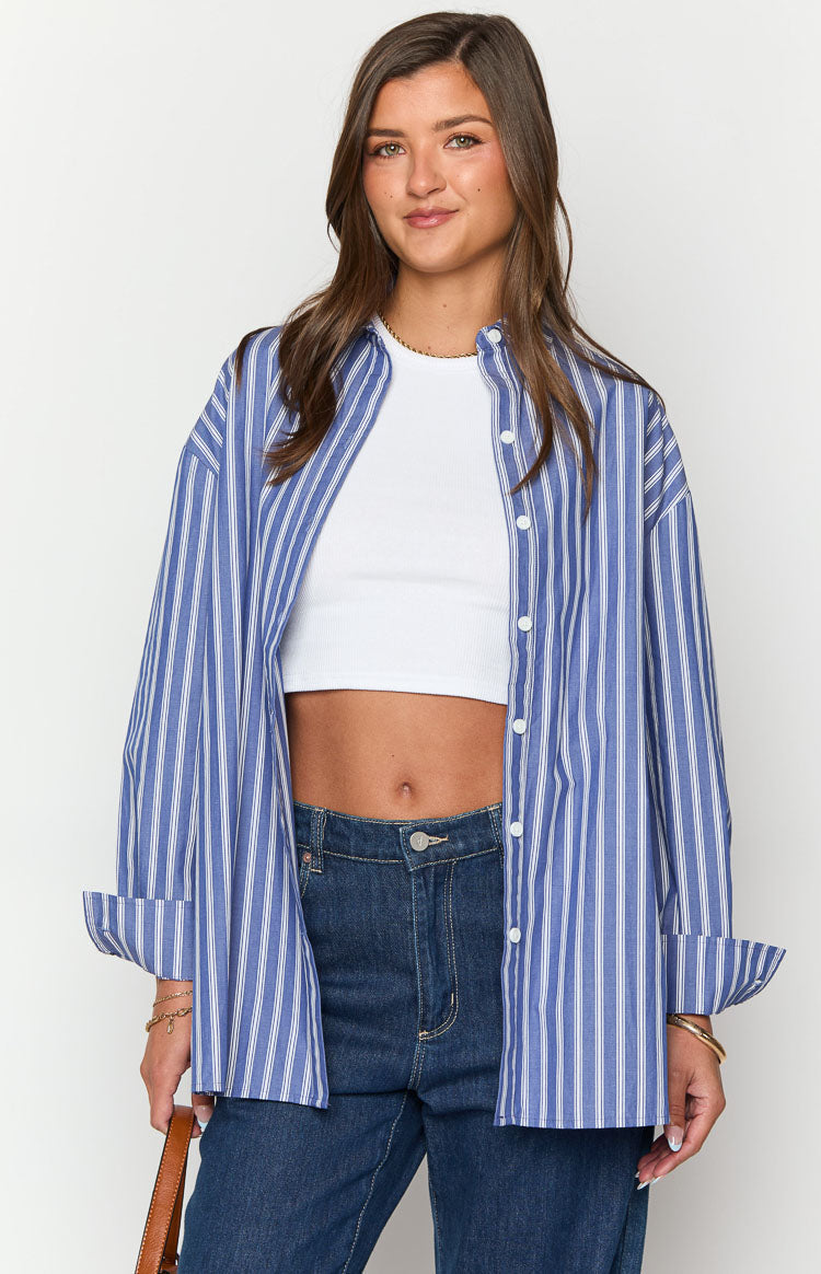 Zariah Blue Striped Long Sleeve Shirt Image