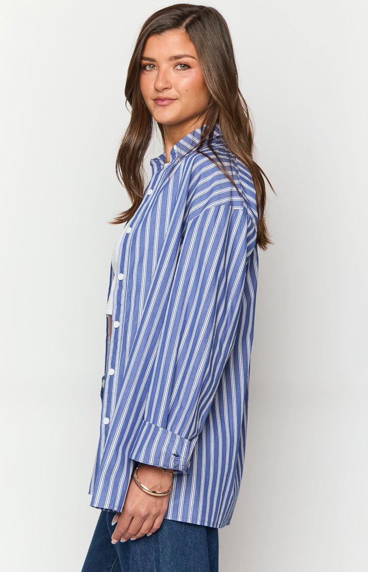 Zariah Blue Striped Long Sleeve Shirt Image