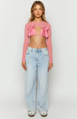 Zayden Pink Mesh Bow Top And Bolero