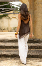 Ziva Brown Satin Lace Asymmetrical Top Image