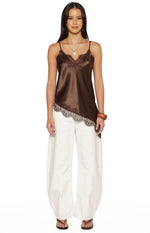Ziva Brown Satin Lace Asymmetrical Top Image
