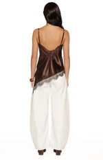 Ziva Brown Satin Lace Asymmetrical Top Image
