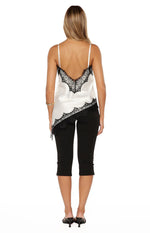 Ziva White Satin Lace Trim Asymmetrical Top Image