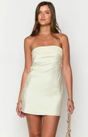 Beginning Boutique Annie Cream Strapless Mini Dress cream satin strapless mini dress with a folded band detail at the bust