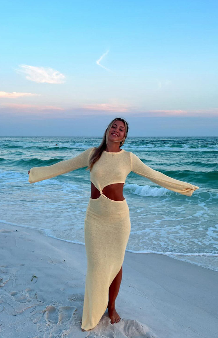 Arya Yellow Long Sleeve Knit Maxi Dress Arya Yellow Long Sleeve Knit Maxi Dress