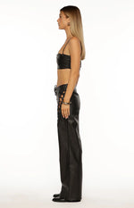 Austin Black PU Leather Lace Up Pants