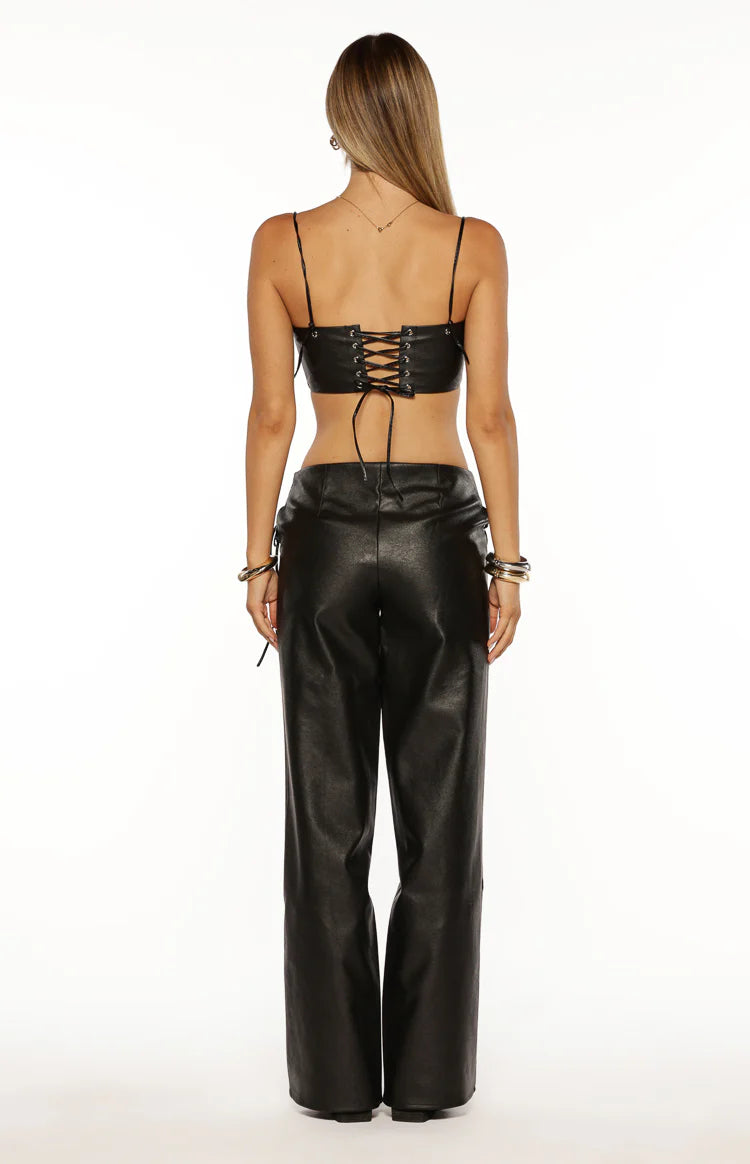 Austin Black PU Leather Lace Up Pants