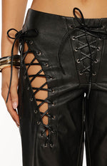 Austin Black PU Leather Lace Up Pants Image