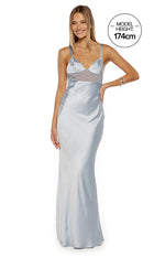 Ava Light Blue Satin Formal Maxi Dress Image