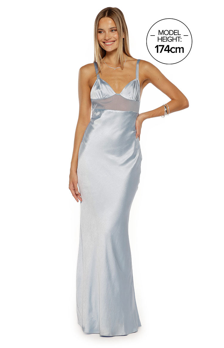 Ava Light Blue Satin Formal Maxi Dress Image