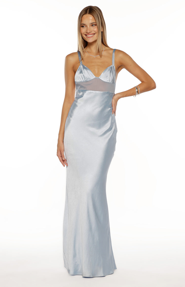 Ava Light Blue Satin Formal Maxi Dress Image
