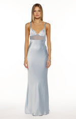 Ava Light Blue Satin Formal Maxi Dress Image