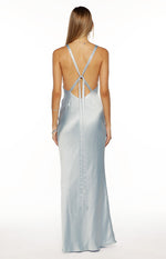 Ava Light Blue Satin Formal Maxi Dress Image