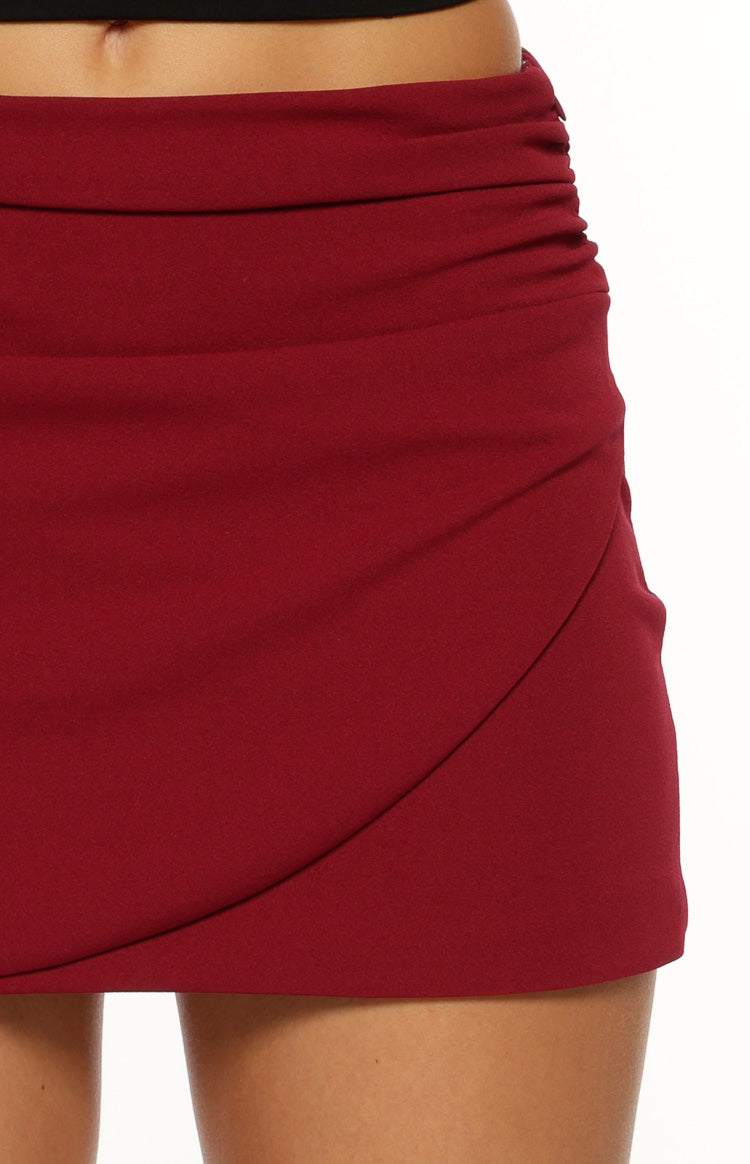 Bellah Burgundy Wrap Mini Skirt Image