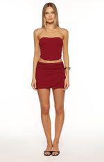 Bellah Burgundy Wrap Mini Skirt Image