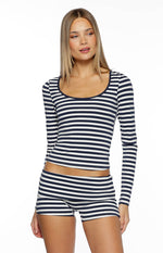 Bennie Navy Stripe Foldover Micro Shorts Image