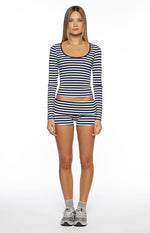 Bennie Navy Stripe Foldover Micro Shorts Image
