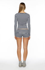 Bennie Navy Stripe Foldover Micro Shorts Image