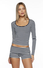 Bennie Navy Stripe Foldover Micro Shorts Image