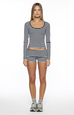 Bennie Navy Stripe Foldover Micro Shorts Image