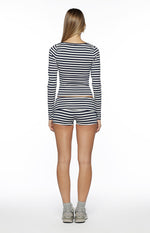 Bennie Navy Stripe Foldover Micro Shorts Image