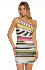 Benzi Multi Sparkle Stripe One Shoulder Mini Dress Image