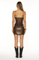 Britany Vintage Brown PU Lace Up Mini Dress Image