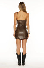 Britany Vintage Brown PU Lace Up Mini Dress