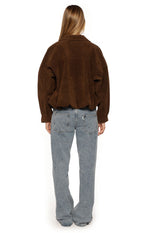 Brookie Brown Suedette Cuff Sleeve Bomber Jacket Image