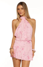 Bryan Pink Beaded Halter Neck Mini Dress