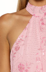 Bryan Pink Beaded Halter Neck Mini Dress Image