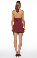 Carrie Burgundy Cowl Neck Belt Mini Dress Image