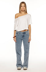 Charli Mid Wash Denim Studded Low Waist Baggy Leg Jeans Image