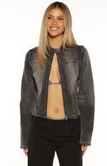 Corey Black Washed Denim Biker Jacket Image