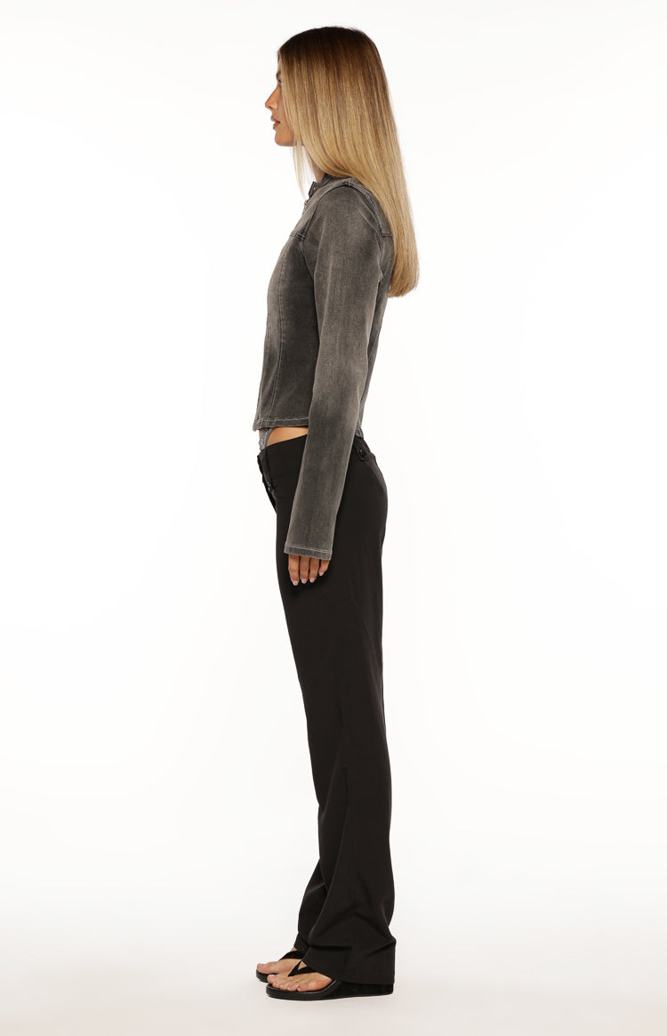 Corey Black Washed Denim Biker Jacket Image