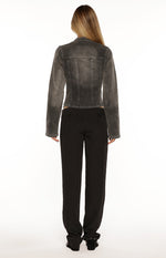 Corey Black Washed Denim Biker Jacket Image