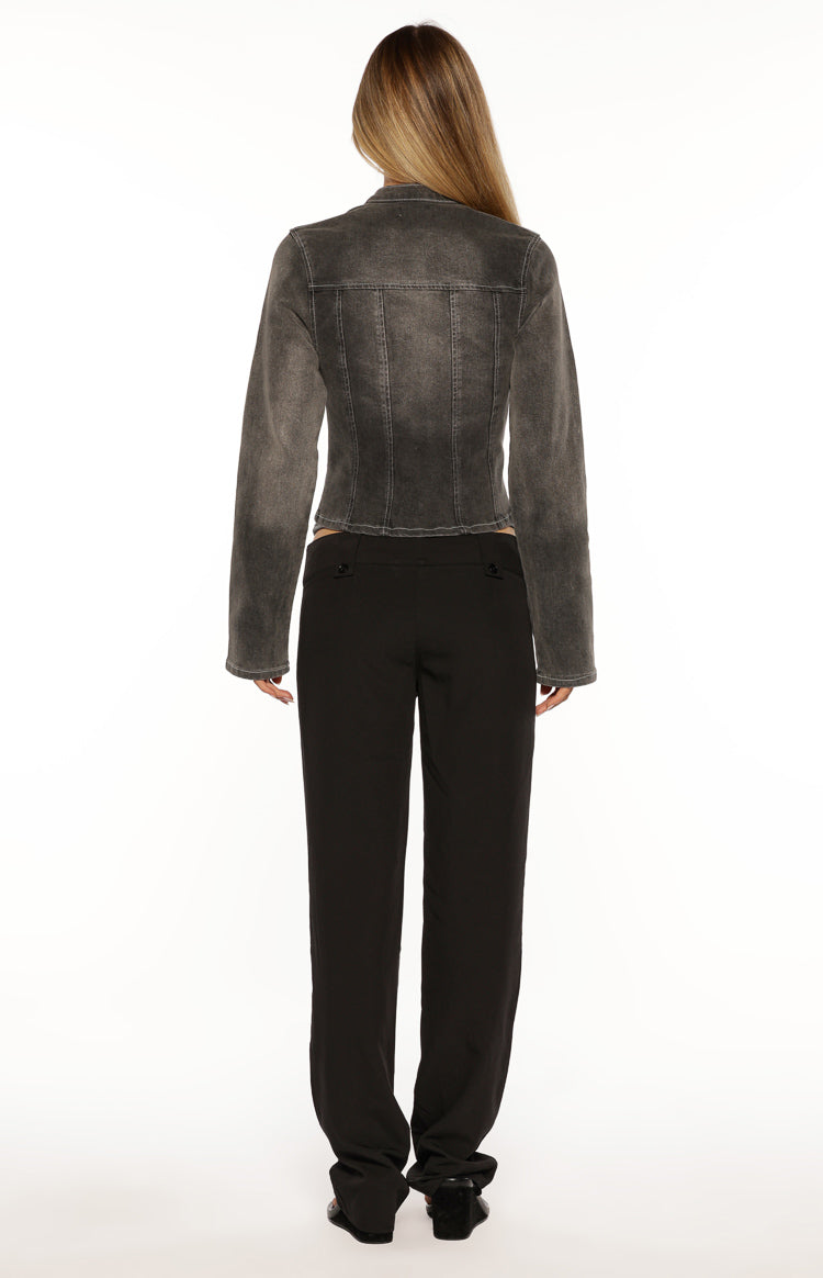 Corey Black Washed Denim Biker Jacket Image