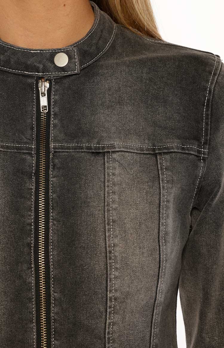 Corey Black Washed Denim Biker Jacket