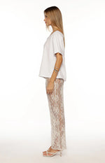 Dani White Sequin Lace Sheer Pants