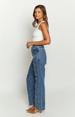 Denim Dazzle Pearl Mid Wash High Waisted Jeans Image