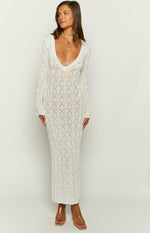 Drea White Backless Knit Maxi Dress Image