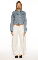 Elana Mid Wash Cinched Waist Denim Jacket Image